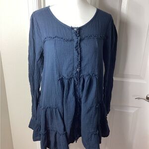 PPLA Deep Blue Textured Tiered Blouse Sz S